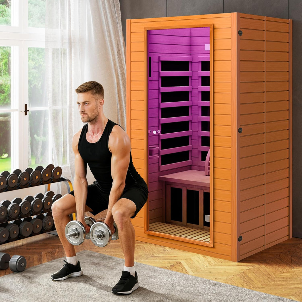 Infrared Sauna for Home, near Zero EMF Home Saunas for up to 2 Person, Indoor Dry Heat Sauna Room with Infrared Red Light Therapy, Bluetooth Speakers, Canadian Hemlock Wood — product view 2