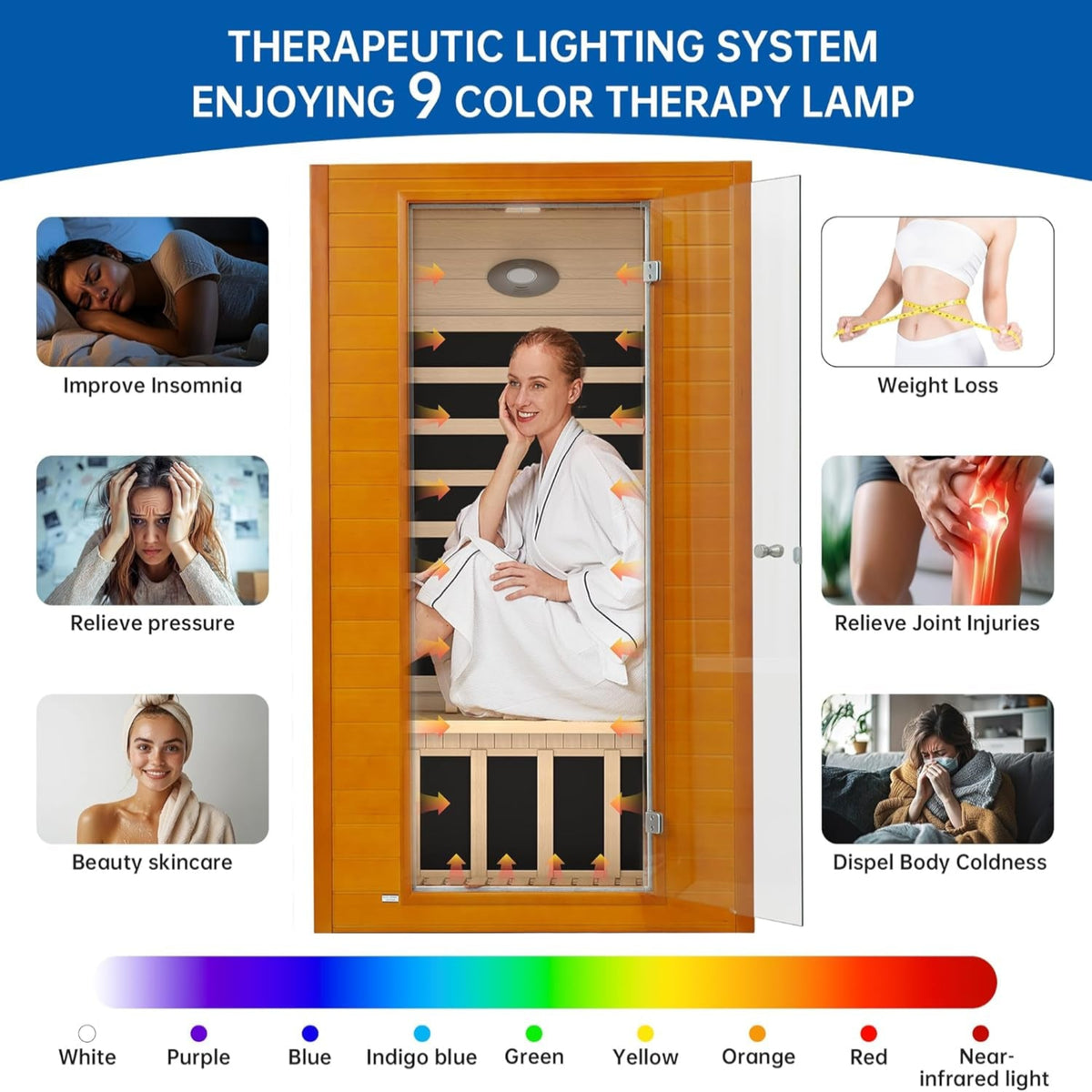 Infrared Sauna for Home, near Zero EMF Home Saunas for up to 2 Person, Indoor Dry Heat Sauna Room with Infrared Red Light Therapy, Bluetooth Speakers, Canadian Hemlock Wood — product view 4