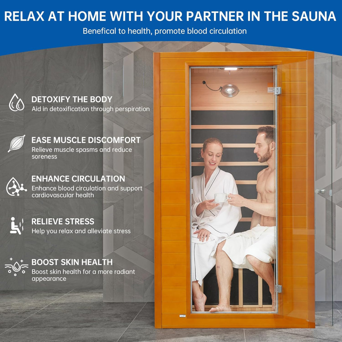Infrared Sauna for Home, near Zero EMF Home Saunas for up to 2 Person, Indoor Dry Heat Sauna Room with Infrared Red Light Therapy, Bluetooth Speakers, Canadian Hemlock Wood — product view 7