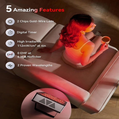 Red Light Therapy Panel for Full Body Face, Dual Chip 660Nm 850Nm — product view 3